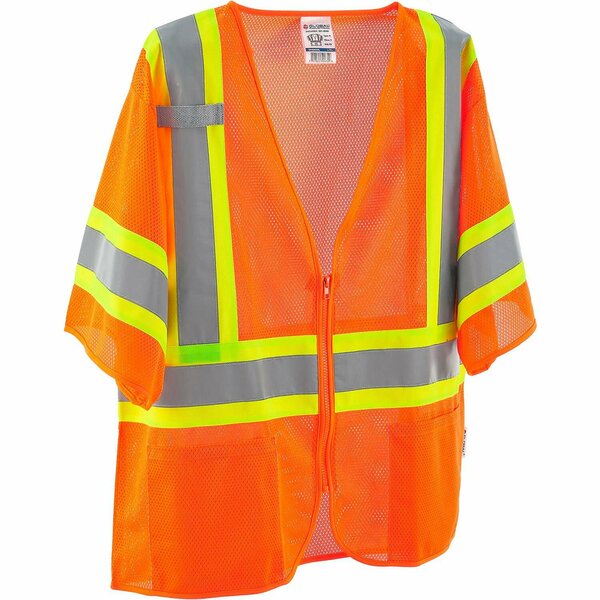 Global Industrial Class 3 Hi-Vis Safety Vest, 4 Pockets, Two-Tone, Mesh, Orange, 2XL/3XL 641640OXXL